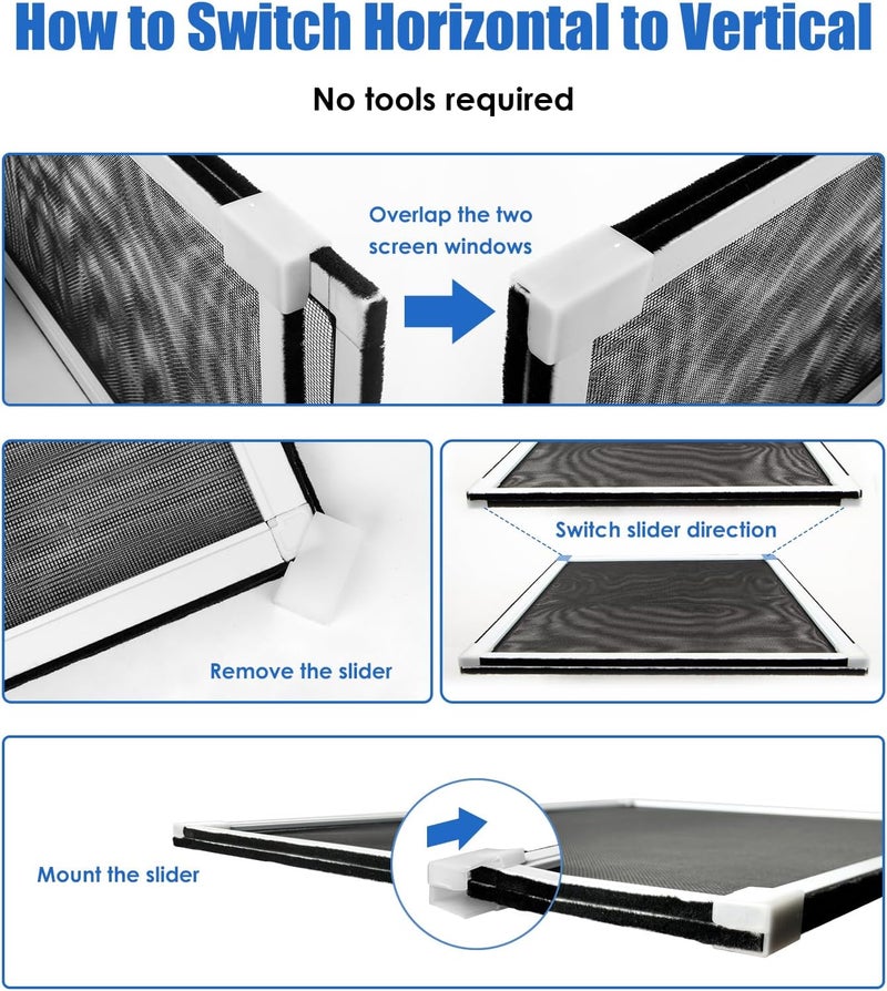 TooCust 4 Pack Expandable Window Screen, 2 Way Sliding Adjustable Window Screen, Horizontal (10" H x 16" - 30" W), Horizontal and Vertical Adjustable, Durable Replacement Screen for Window, Window Screen Mesh - Image 3